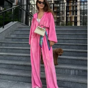 Solid Color Velvet Pants Sets Women Fashion Zipper Hoodie High Waist Drawstring Trousers Two Piece Set Female Autumn Winter New