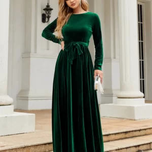 Spring 2024 Elegant Red Long Dress Velvet Solid Color Premium Formal Evening Vestidos Festa Luxo Rojo Maxi Dresses For Women