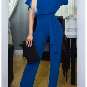 Jumpsuit Women Spring Summer New Solid Color Short Sleeves High Waist Leace-up Jumpsuits Fashion Elegant Chic Feminino Playsuits